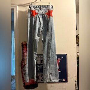Denim Flare Jeans with Red Star Accents